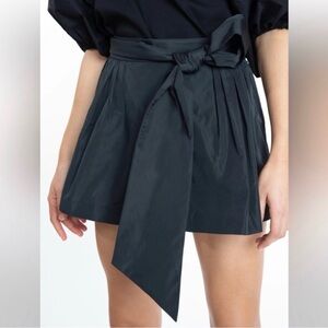 Tanya Taylor Womens Black Pleated Belted Bow Front Paperbag Nikiya Short 00